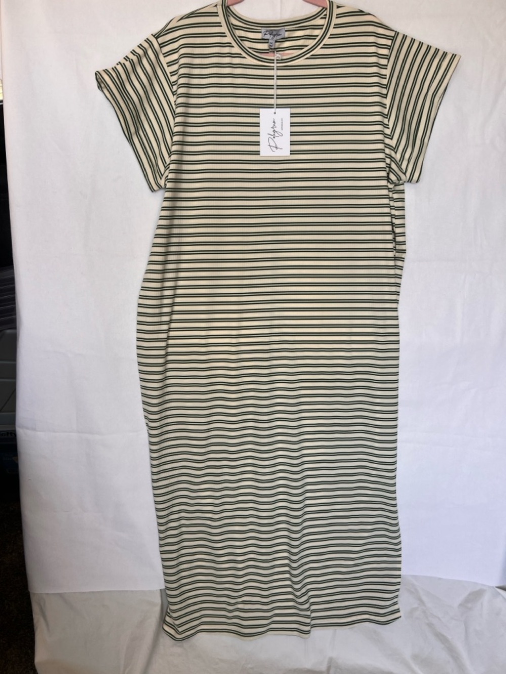 Polagram Cream and Green Striped Maxi Dress 1X